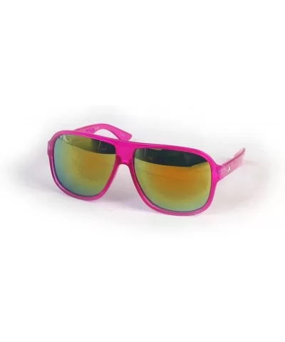 Fashion Aviator Color Plastic Frame Mirror Lens Sunglasses P2056 - Pink-yellowmirror Lens - CS11BOTXZK5 $5.86 Aviator