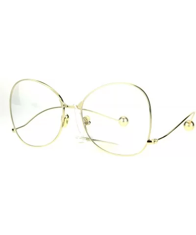 Womens Fashion Clear Lens Glasses Metal Low Curved Temple Ball Tip - Gold - CB186NWEDGR $7.86 Butterfly