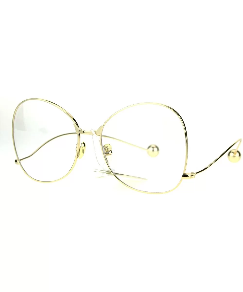 Womens Fashion Clear Lens Glasses Metal Low Curved Temple Ball Tip - Gold - CB186NWEDGR $7.86 Butterfly