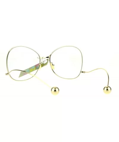 Womens Fashion Clear Lens Glasses Metal Low Curved Temple Ball Tip - Gold - CB186NWEDGR $7.86 Butterfly