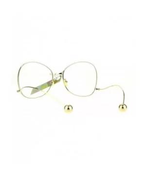 Womens Fashion Clear Lens Glasses Metal Low Curved Temple Ball Tip - Gold - CB186NWEDGR $7.86 Butterfly