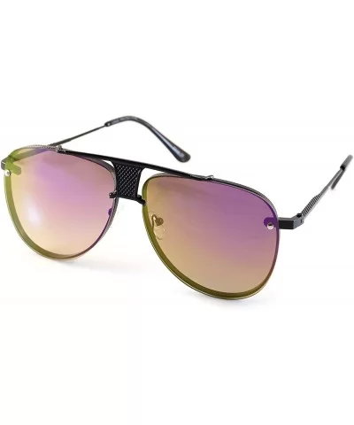 Unisex Fearless Black Metal Bridge Insert Mirrored Sunglasses - Black/ Purple Revo - CG187S8YKHZ $10.02 Aviator