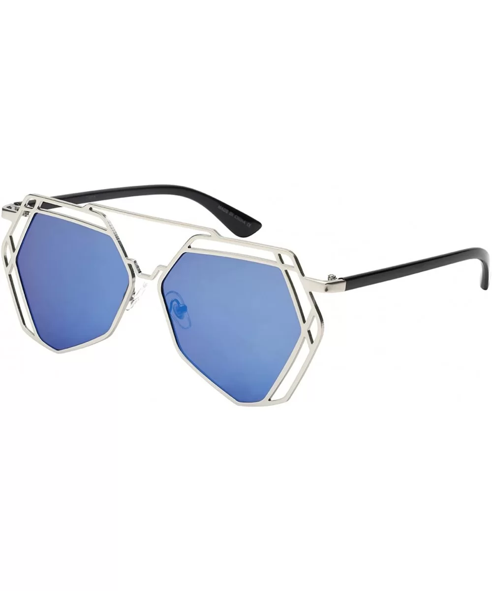 Octagonal Cut Out Sunnies w/Flat Lens 23058-FLREV - Matte Silver - CO12JDD5KZ1 $5.75 Oversized