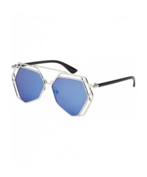 Octagonal Cut Out Sunnies w/Flat Lens 23058-FLREV - Matte Silver - CO12JDD5KZ1 $5.75 Oversized