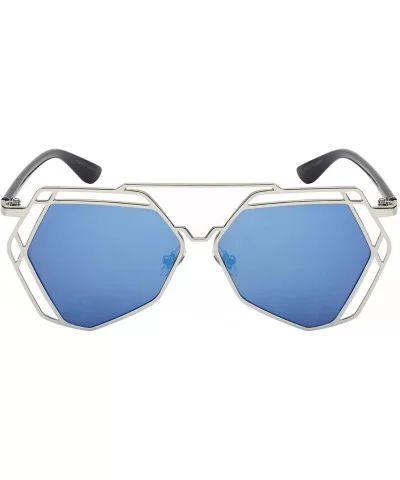 Octagonal Cut Out Sunnies w/Flat Lens 23058-FLREV - Matte Silver - CO12JDD5KZ1 $5.75 Oversized