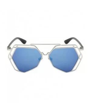 Octagonal Cut Out Sunnies w/Flat Lens 23058-FLREV - Matte Silver - CO12JDD5KZ1 $5.75 Oversized