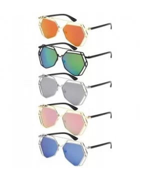 Octagonal Cut Out Sunnies w/Flat Lens 23058-FLREV - Matte Silver - CO12JDD5KZ1 $5.75 Oversized