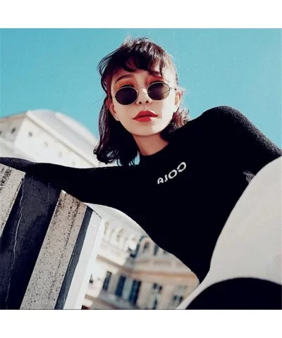 Vintage Retro Oval Sunglasses Ellipse Metal Frame Glasses Trendy Fashion Shades - D - CS190625LWY $6.03 Oval