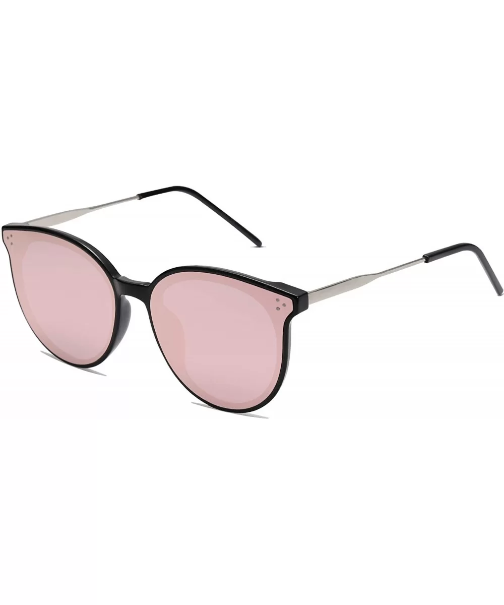 Fashion Round Sunglasses for Women with Rivet Plastic Frame DOLPHIN SJ2068 - C6 Black Frame/Pink Mirrored Lens - CB18OR50MDU ...