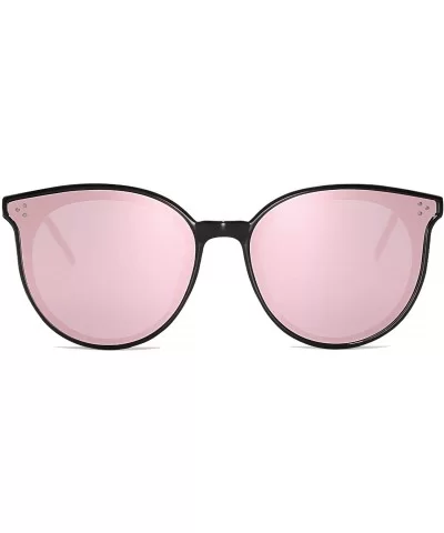 Fashion Round Sunglasses for Women with Rivet Plastic Frame DOLPHIN SJ2068 - C6 Black Frame/Pink Mirrored Lens - CB18OR50MDU ...