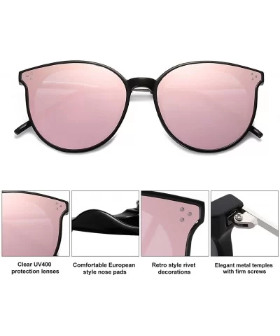 Fashion Round Sunglasses for Women with Rivet Plastic Frame DOLPHIN SJ2068 - C6 Black Frame/Pink Mirrored Lens - CB18OR50MDU ...