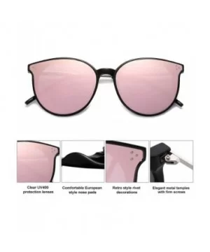 Fashion Round Sunglasses for Women with Rivet Plastic Frame DOLPHIN SJ2068 - C6 Black Frame/Pink Mirrored Lens - CB18OR50MDU ...