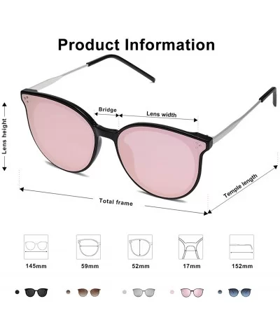 Fashion Round Sunglasses for Women with Rivet Plastic Frame DOLPHIN SJ2068 - C6 Black Frame/Pink Mirrored Lens - CB18OR50MDU ...