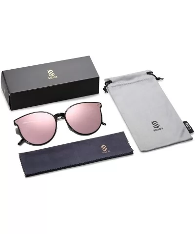 Fashion Round Sunglasses for Women with Rivet Plastic Frame DOLPHIN SJ2068 - C6 Black Frame/Pink Mirrored Lens - CB18OR50MDU ...