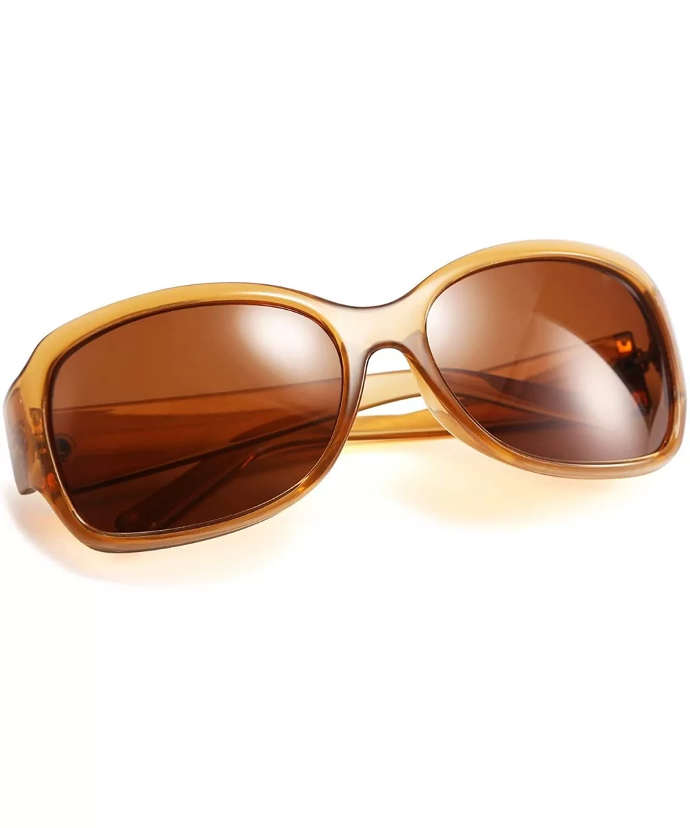 Classic Oversized Polarized Sunglasses Women Wrap Square Shades B2504 - Champagne - CV18YKOHEC4 $12.28 Square