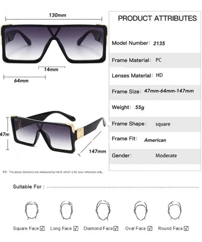 Square Oversized Sunglasses Women Men - Classic Fashion Style 100% UV Protection - Grey - CP190TTCMLL $7.22 Square