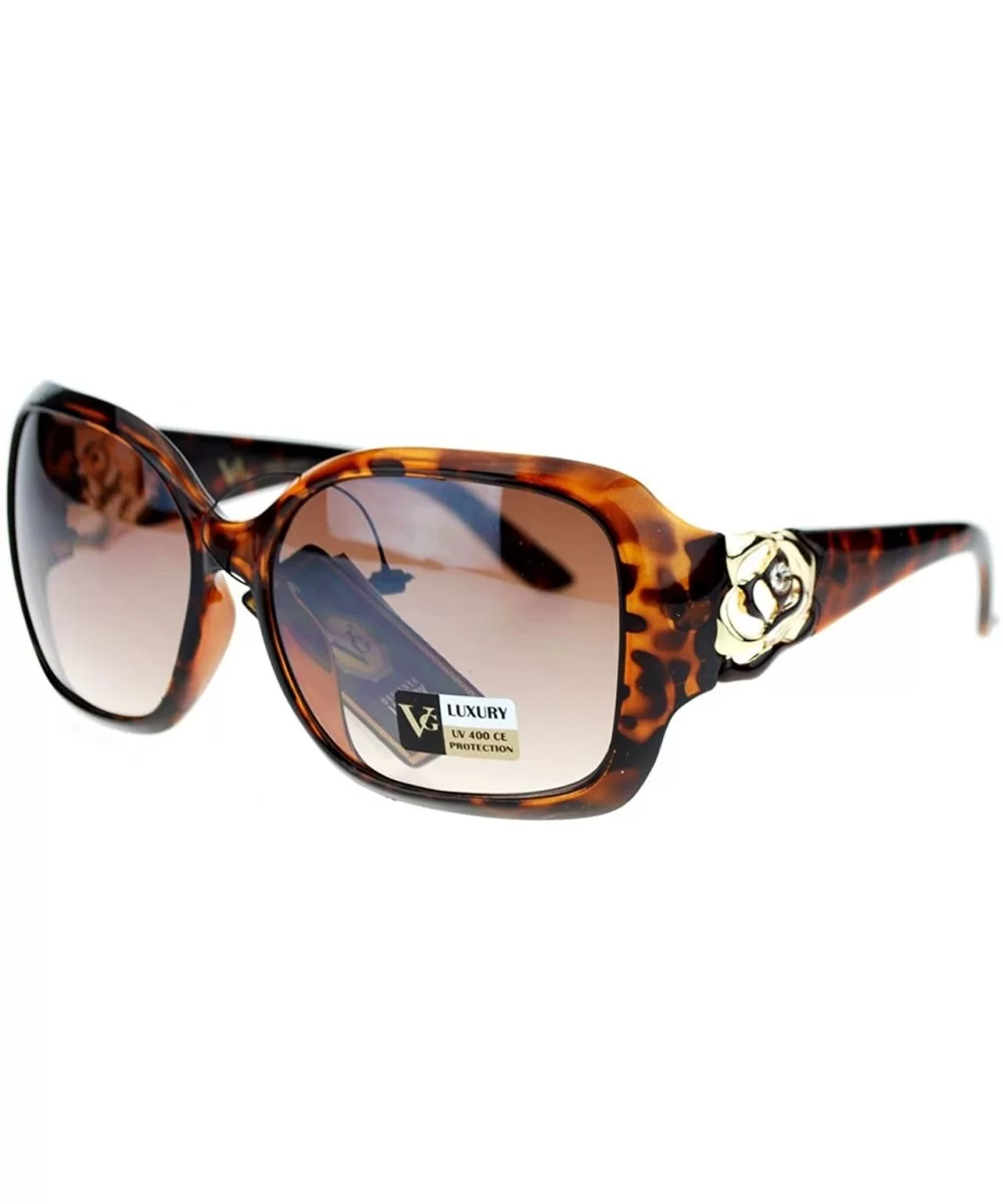 Womens Oversized Square Frame Sunglasses With Rhinestone Rose Design - Tortoise - C1127364C95 $7.63 Oversized