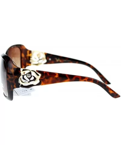 Womens Oversized Square Frame Sunglasses With Rhinestone Rose Design - Tortoise - C1127364C95 $7.63 Oversized