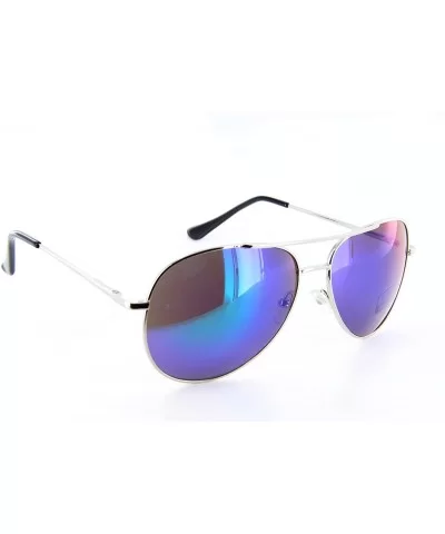 Unisex Aviator Sunglasses Color Mirror Lens with Case Retro Fahion Eyewear - Silver - CM12NUD6LWV $7.92 Aviator