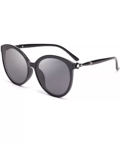 Womens Round Polarized Ladies Sunglasses with Diamond for Women Stylish Plastic Frame 0238 - Black - C51986W9YDS $12.92 Oval