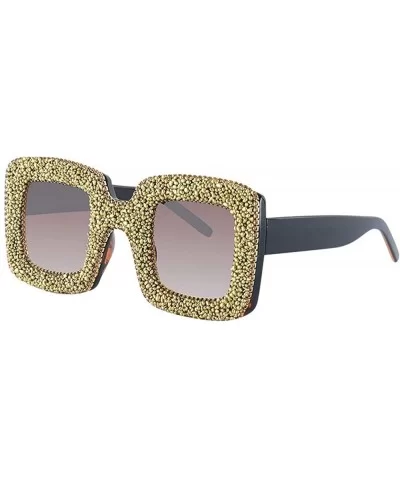 Brand Designer Square Sunglasses Women Luxury Retro Bling Diamond Sun Glasses UV400 - Gold&gray - CK192K9HS0Q $9.71 Square