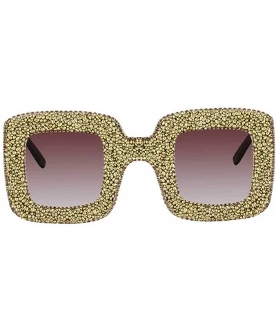 Brand Designer Square Sunglasses Women Luxury Retro Bling Diamond Sun Glasses UV400 - Gold&gray - CK192K9HS0Q $9.71 Square