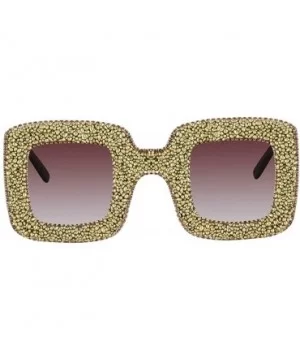 Brand Designer Square Sunglasses Women Luxury Retro Bling Diamond Sun Glasses UV400 - Gold&gray - CK192K9HS0Q $9.71 Square