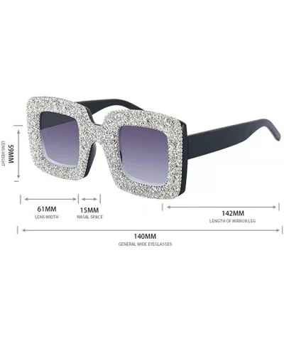 Brand Designer Square Sunglasses Women Luxury Retro Bling Diamond Sun Glasses UV400 - Gold&gray - CK192K9HS0Q $9.71 Square