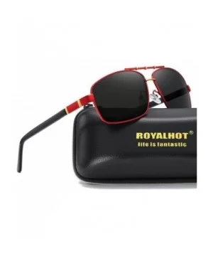 Men Square Sunglasses Polarized UV 400 Protection 60MM Fashion Shield Style Driving - Red Gold - CZ192GDN3NQ $8.99 Sport