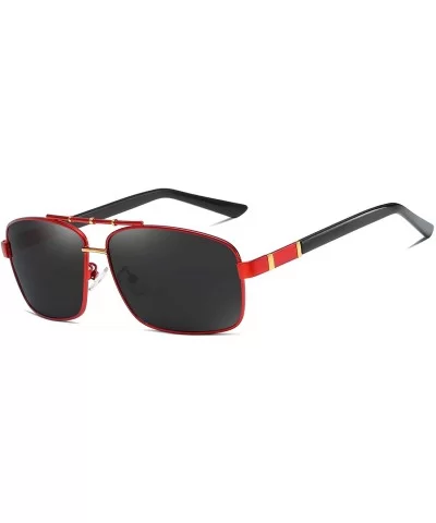 Men Square Sunglasses Polarized UV 400 Protection 60MM Fashion Shield Style Driving - Red Gold - CZ192GDN3NQ $8.99 Sport