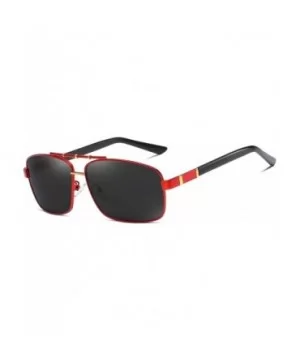 Men Square Sunglasses Polarized UV 400 Protection 60MM Fashion Shield Style Driving - Red Gold - CZ192GDN3NQ $8.99 Sport