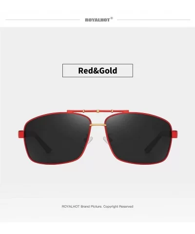 Men Square Sunglasses Polarized UV 400 Protection 60MM Fashion Shield Style Driving - Red Gold - CZ192GDN3NQ $8.99 Sport