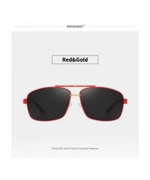 Men Square Sunglasses Polarized UV 400 Protection 60MM Fashion Shield Style Driving - Red Gold - CZ192GDN3NQ $8.99 Sport