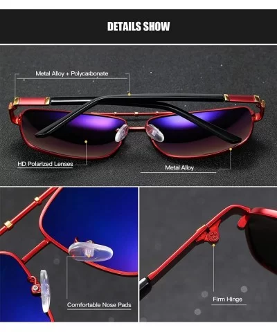 Men Square Sunglasses Polarized UV 400 Protection 60MM Fashion Shield Style Driving - Red Gold - CZ192GDN3NQ $8.99 Sport