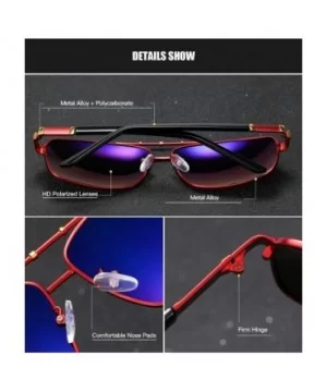 Men Square Sunglasses Polarized UV 400 Protection 60MM Fashion Shield Style Driving - Red Gold - CZ192GDN3NQ $8.99 Sport