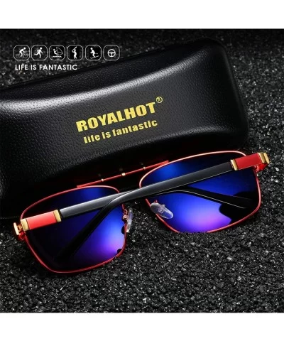 Men Square Sunglasses Polarized UV 400 Protection 60MM Fashion Shield Style Driving - Red Gold - CZ192GDN3NQ $8.99 Sport