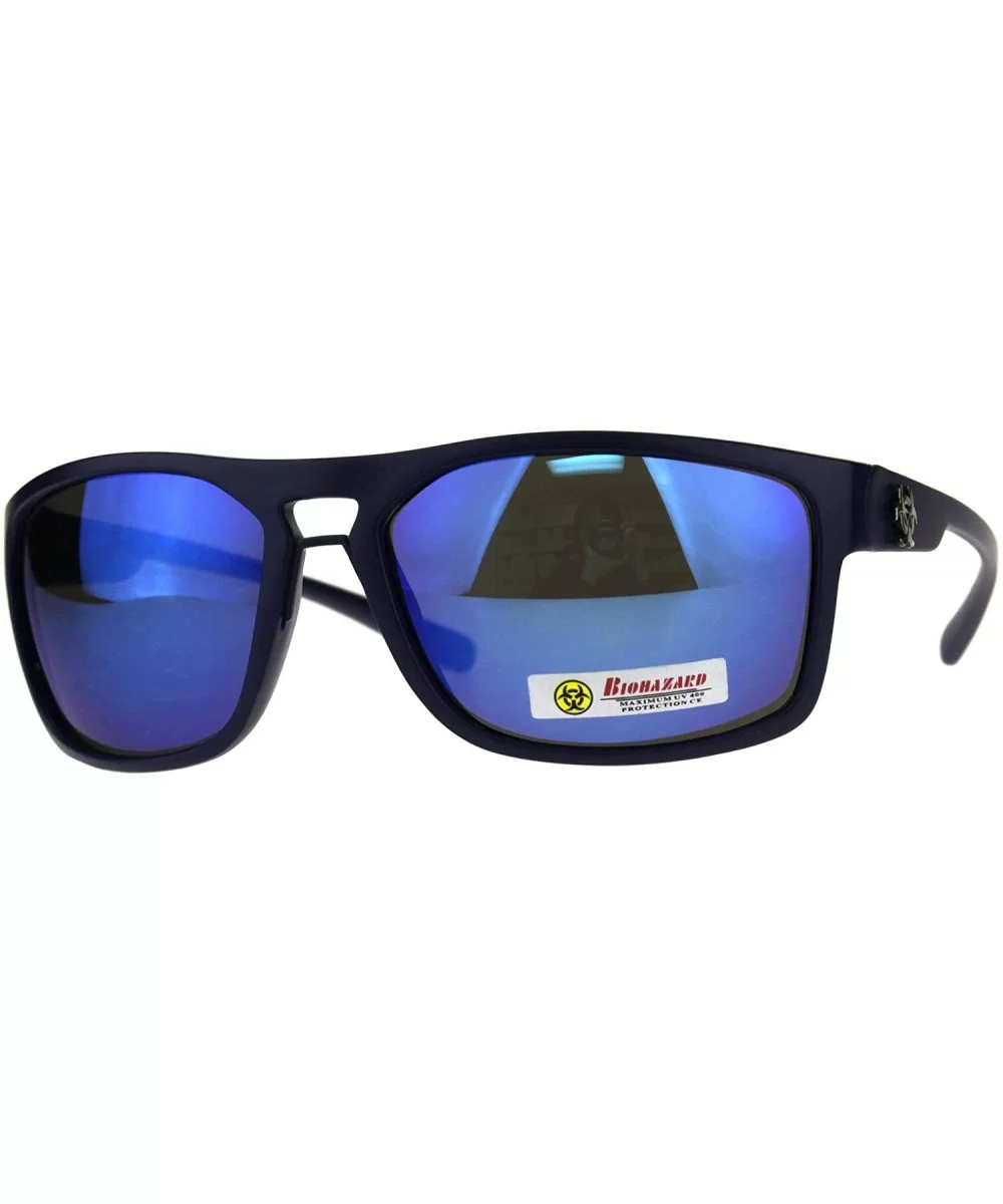 Biohazard Mens Sunglasses Oval Rectangular Matte Frame UV 400 - Blue (Blue Mirror) - CZ18CW3T6DM $5.72 Oval