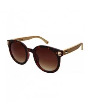 Retro Round Horned Rim Bamboo Sunglasses Wood Women Mirrored Lens 34124BM-REV - C018C4Q5QOY $8.37 Round