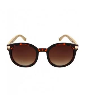 Retro Round Horned Rim Bamboo Sunglasses Wood Women Mirrored Lens 34124BM-REV - C018C4Q5QOY $8.37 Round