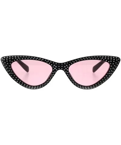 Womens Skinny Cateye Sunglasses Silver Dotted Bling Fashion UV 400 - Black (Pink) - CM18GTUAL8T $5.55 Cat Eye