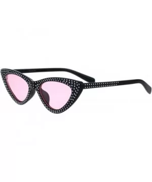 Womens Skinny Cateye Sunglasses Silver Dotted Bling Fashion UV 400 - Black (Pink) - CM18GTUAL8T $5.55 Cat Eye