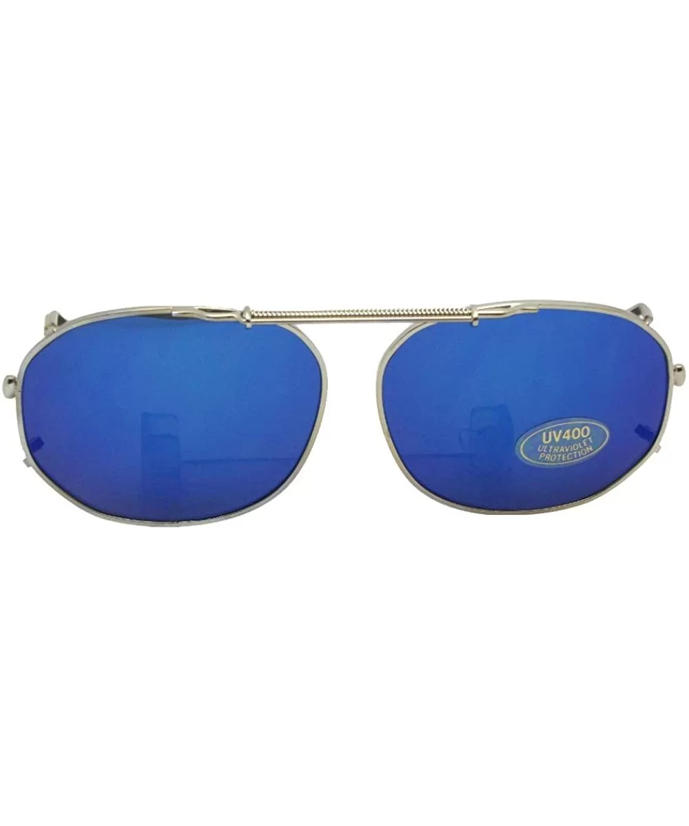 Round Square Color Mirror Non Polarized Clip-on Sunglass - Silver-blue Mirror Gray Lens - C9189N8O43I $10.89 Round