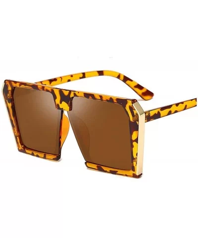 2020 Trend Big Box Square Sunglasses Women's Brand Designer Retro Female Male Universal - Tea - CM197A2EXA8 $13.92 Round