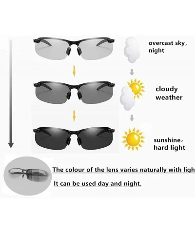 Photochrommic Lens Polarized Light Night Driving Movement Sunglasses Al-Mg Light - 01 Black Frame - CZ18R7TRCG4 $14.60 Rimless