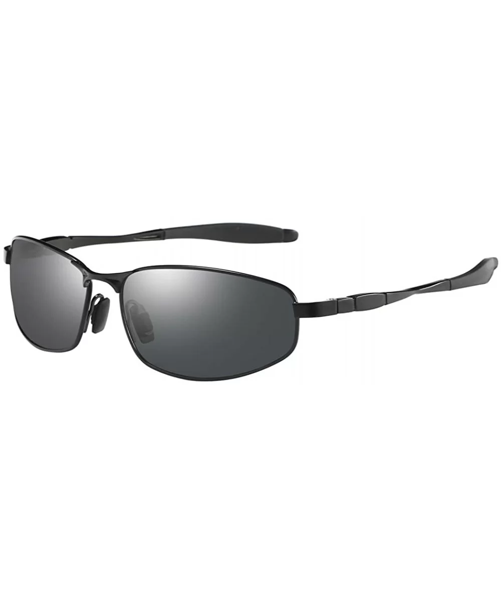 Wrap Polarized Sunglasses Al-Mg Metal Temple Spring Hinged UV400 Protection - Black - C118992I95M $12.99 Rectangular