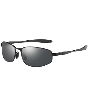 Wrap Polarized Sunglasses Al-Mg Metal Temple Spring Hinged UV400 Protection - Black - C118992I95M $12.99 Rectangular