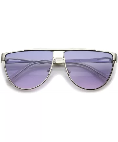 Modern Flat Top Gradient Colored Flat Lens Metal Aviator Sunglasses 63mm - Silver / Purple Gradient - CX12J346W7F $7.64 Aviator