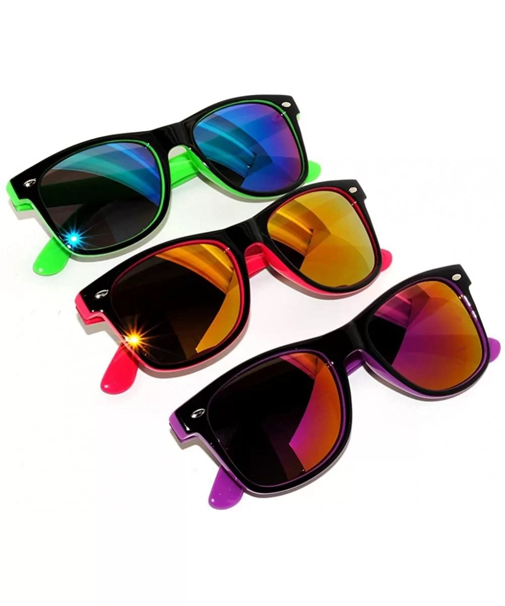 Retro 80's 2 Tone Frame Vintage Sunglasses Full Mirror Lens 3 Pack - Purple/Pink/Green - 3 Pairs - C711NQVFN7H $6.16 Wayfarer