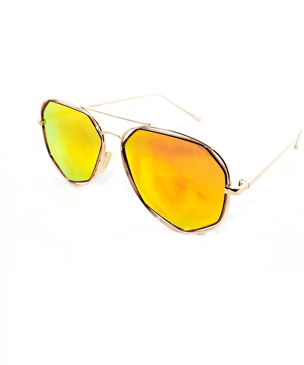 "Raven" Geometric Ultra Premium Brushed Aluminum Flash Sunglasses - Gold/Orange - CU12K7SU1UF $6.95 Rectangular