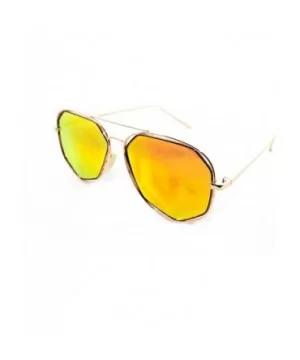 "Raven" Geometric Ultra Premium Brushed Aluminum Flash Sunglasses - Gold/Orange - CU12K7SU1UF $6.95 Rectangular